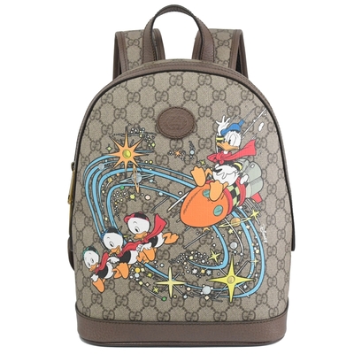 GUCCI x DISNEY 唐老鴨塗鴉印花休閒拉鍊後背包(駝)