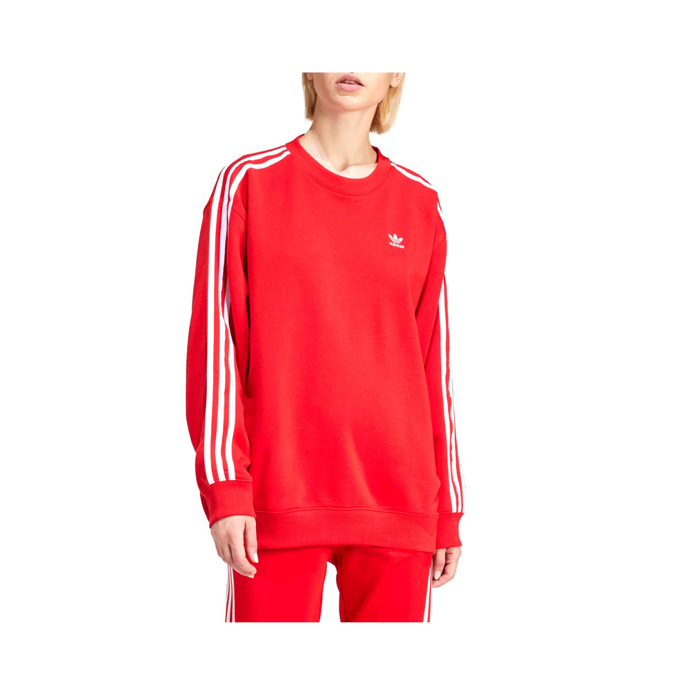 Adidas 3 S Crew OS [IN8487] 女 長袖 上衣 運動 休閒 經典 三葉草 復古 寬鬆 舒適 紅白