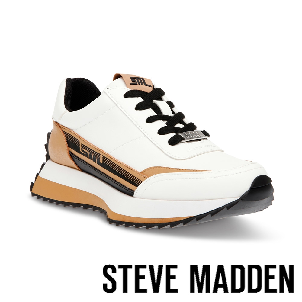 STEVE MADDEN-FAST BREAK 皮革綁帶休閒鞋-卡其色