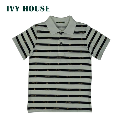 IVY HOUSE常春藤 純棉LOGO橫條POLO衫(110cm~160cm)台灣製231702-80