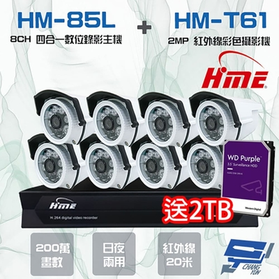 昌運監視器 環名監視器組合 HM-NT85L 8路數位錄影主機 + HM-T161 200萬日夜兩用紅外線彩色管型攝影機*8 送2TB