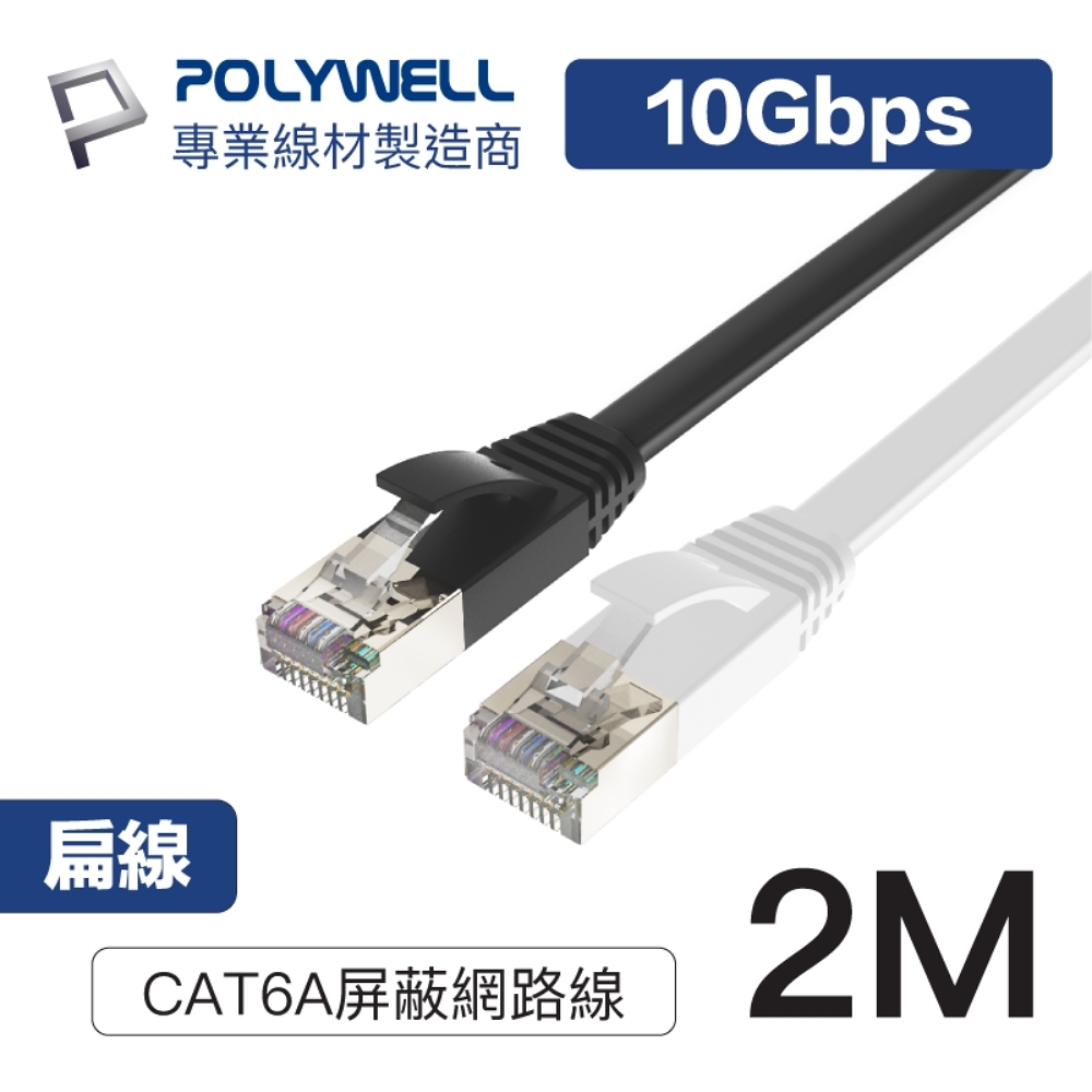 POLYWELL CAT6A 高速網路扁線 2M