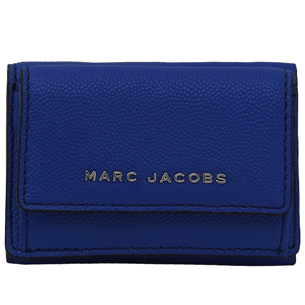 MARC JACOBS 金屬LOGO粒紋三折釦式零錢短夾(藍/迷你)