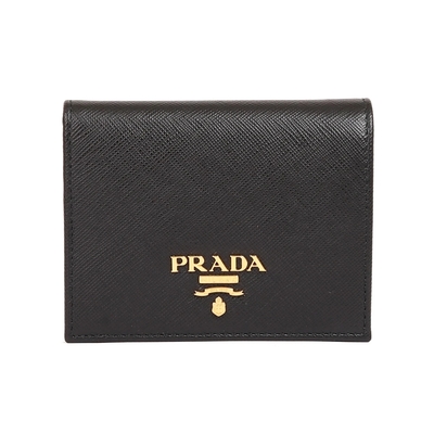 PRADA SAFFIANO 防刮皮革金屬字母釦式輕便短夾(黑色)