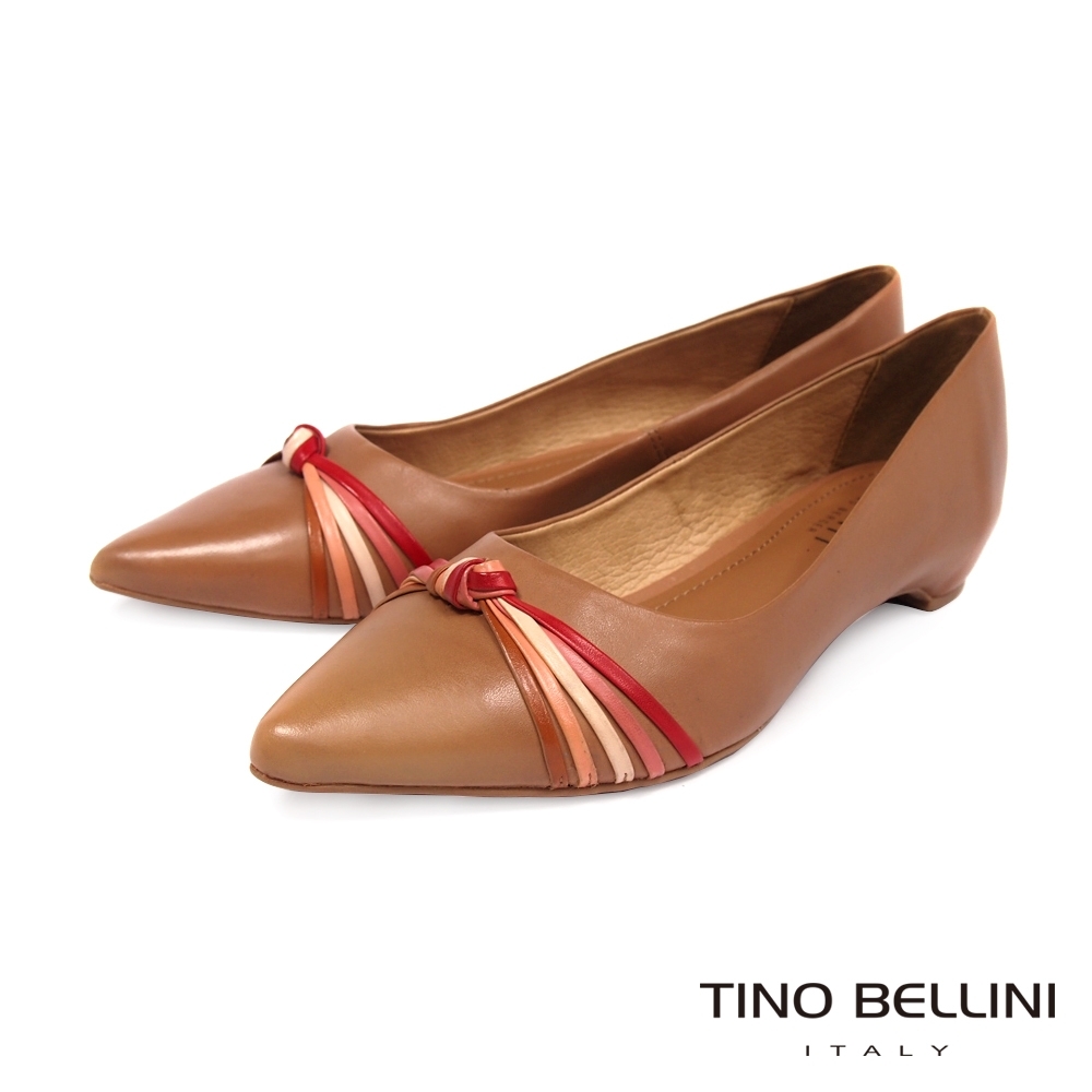 Tino Bellini 巴西進口牛皮線條扭結包跟鞋-棕