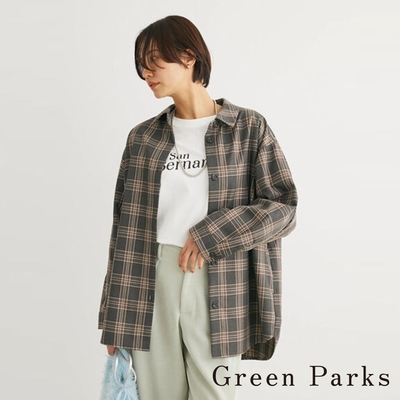 Green Parks 格子圖案長版襯衫