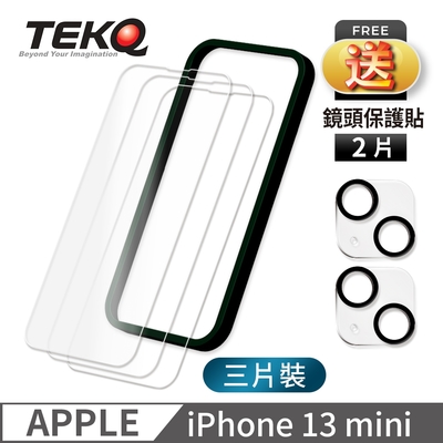 TEKQ iPhone 13 mini 9H鋼化玻璃 螢幕保護貼 3入 附貼膜神器 送鏡頭保護貼2片