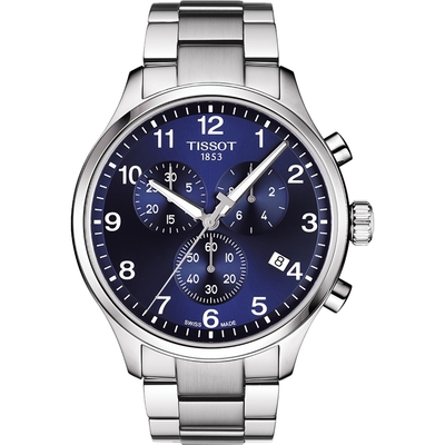 TISSOT 天梭 官方授權 韻馳系列 Chrono XL計時手錶 送禮推薦-藍x銀/45mm T1166171104701