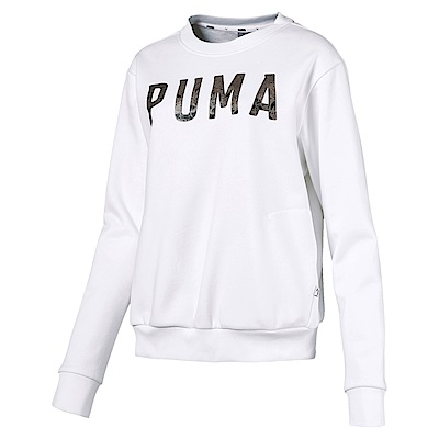PUMA-女性基本系列運動風刷毛圓領衫-白色-歐規