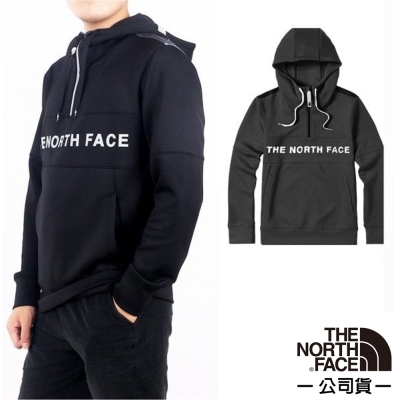 【The North Face】經典新款 半門襟_雙口袋快乾長袖連帽T.T恤_46HC-HP1 黑