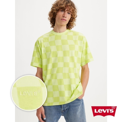 Levis 男款 重磅寬鬆版短袖T恤 / 精工迷你刺繡Logo / 檸檬棋盤格 / 220GSM厚棉