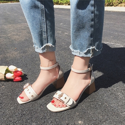 KEITH-WILL時尚鞋館 英倫格調魚口粗跟涼鞋 白