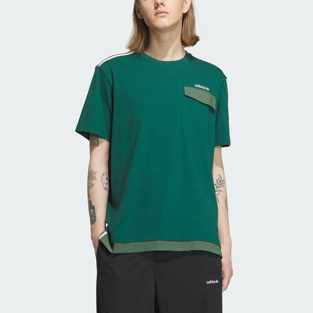 Adidas LT Tee M IU4811 男 短袖 上衣 亞洲版 運動 休閒 假兩件 棉質 舒適 穿搭 綠