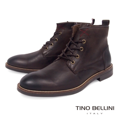 TINO BELLINI 男款葡萄牙進口牛皮原色休閒粗曠工裝靴-咖啡