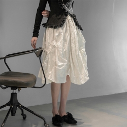 設計所在Style-新韓版手工捏皺不規則百搭仙女中長裙