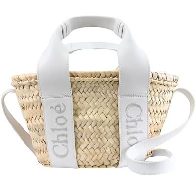 CHLOE Sense Small Basket 經典電繡LOGO手提斜背兩用草編包/小提籃(白色)