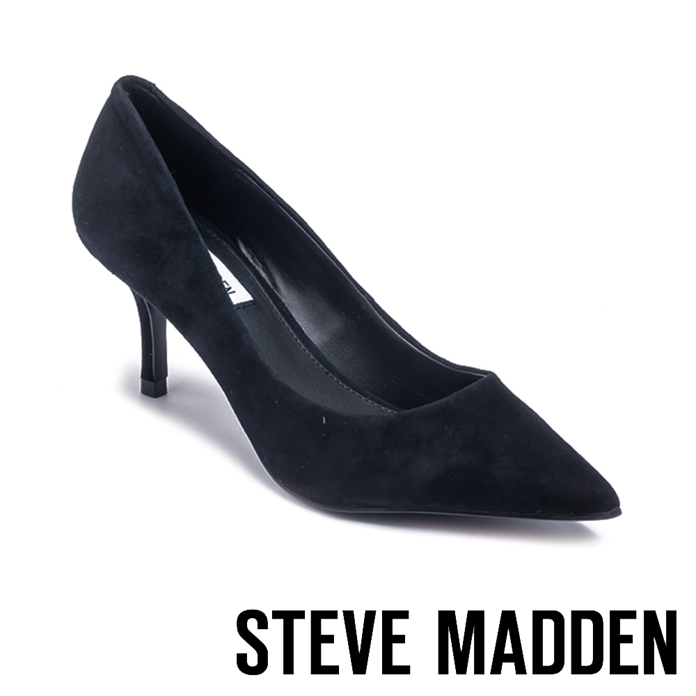 STEVE MADDEN-KITKAT 魅力簡約素面尖頭高跟鞋-絨黑