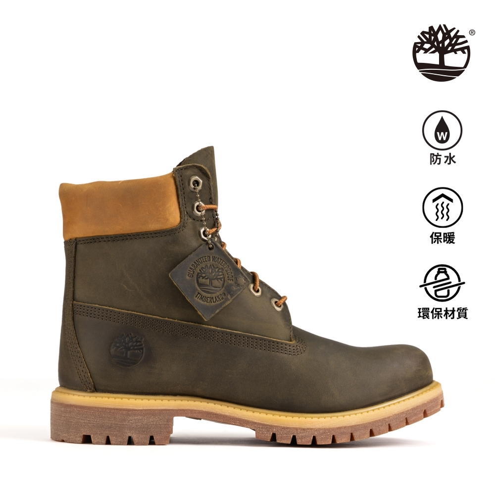 Timberland 男款橄欖棕全粒面皮革6吋防水靴|A6291327