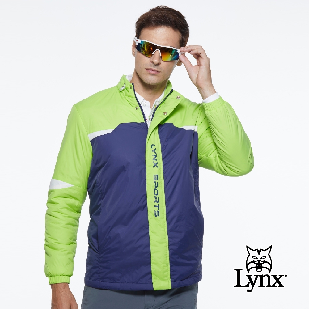 【Lynx Golf】男款防風保暖鋪棉跳色剪接領可調節長袖外套-綠色