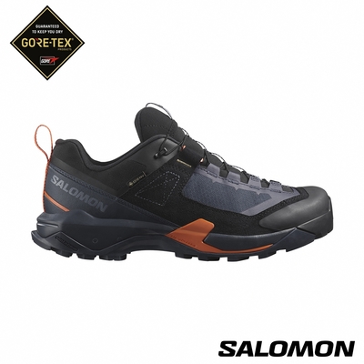 官方直營 Salomon 男 X ULTRA ALPINE Goretex 低筒登山鞋 藍/黑/紅橙