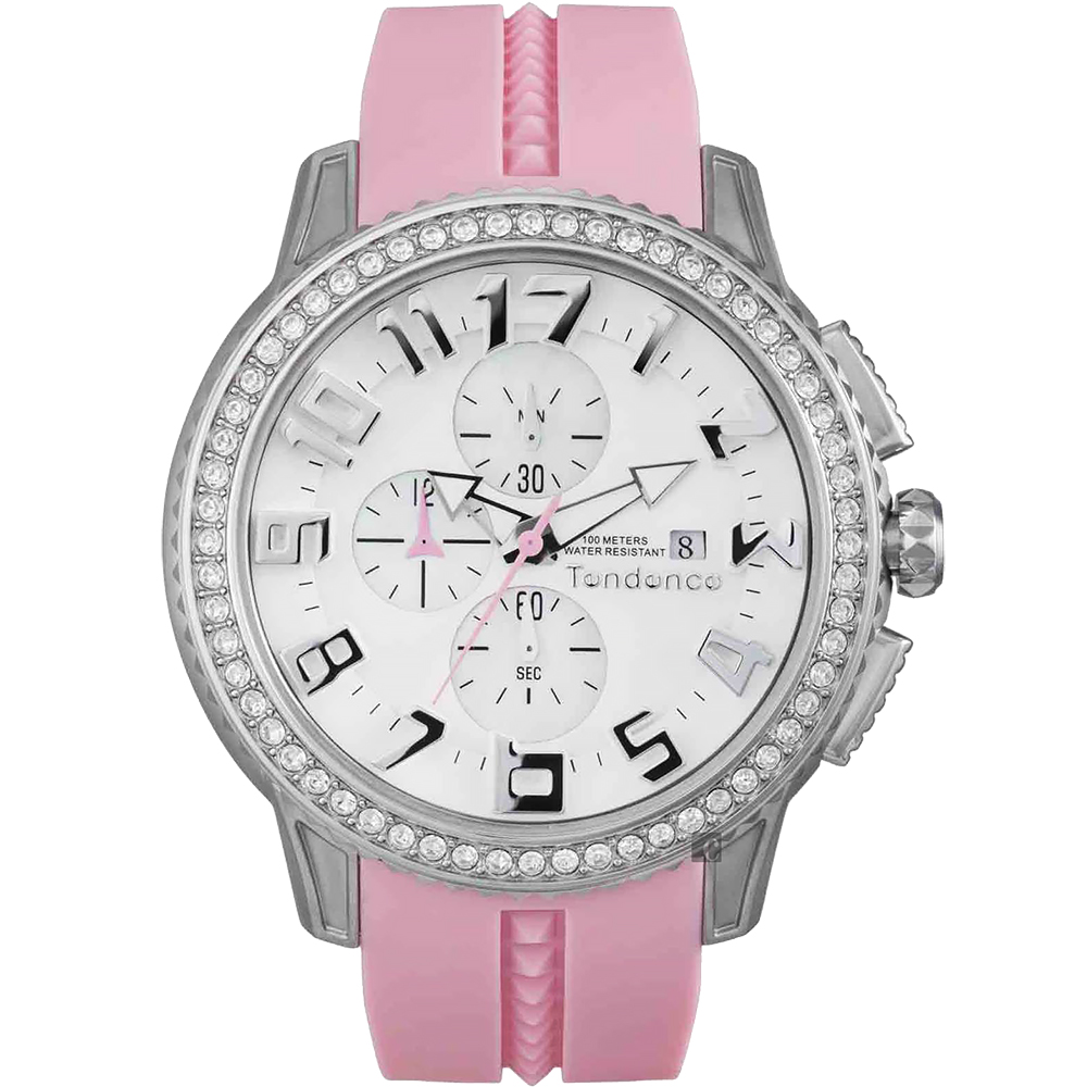 Tendence 天勢 圓弧系列水晶計時手錶-粉紅/45mm(TY016003)