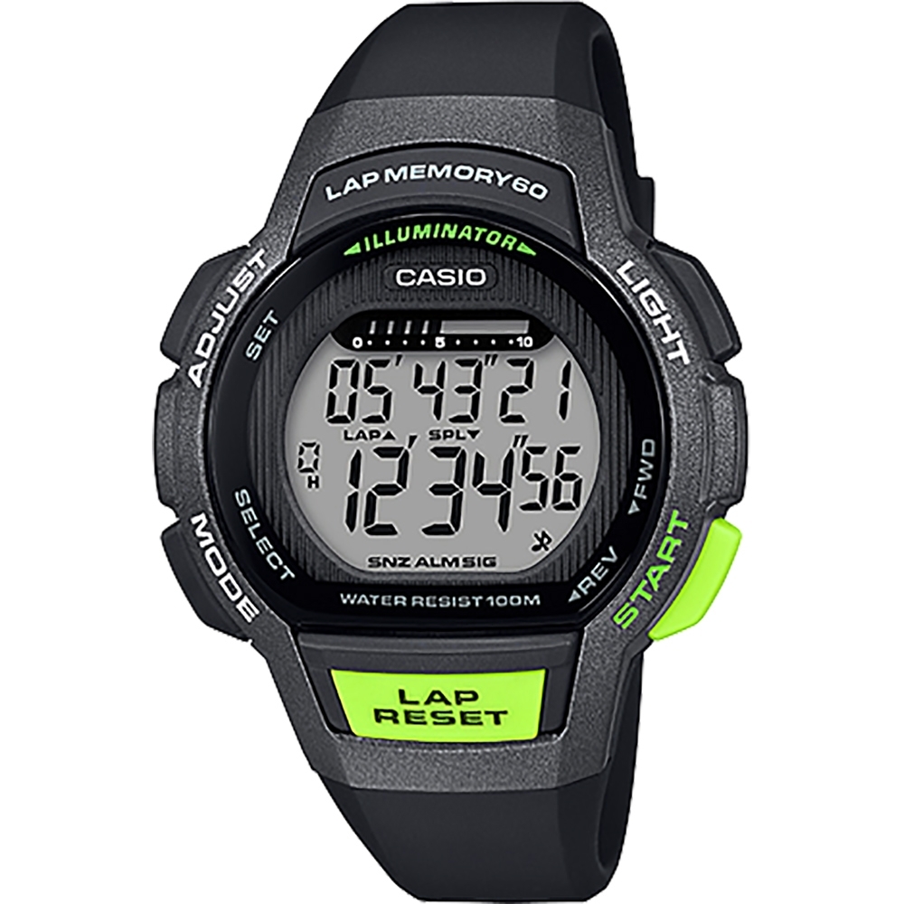 CASIO 卡西歐 運動慢跑女錶-黑x螢光綠(LWS-1000H-1A)