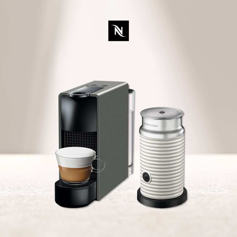 Nespresso 膠囊咖啡機 Essenza Mini (優雅灰/純潔白/鋼琴黑) Aeroccino3奶泡機(三色) 組合 (優雅灰)