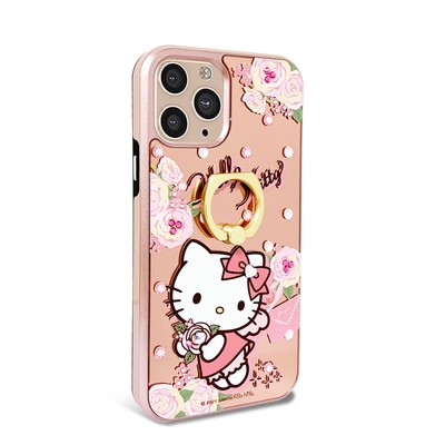 三麗鷗 Kitty iPhone 11 Pro 5.8吋施華彩鑽全包鏡面指環雙料手機殼-天使凱蒂