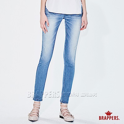 BRAPPERS 女款 新美腳Royal系列-中低腰彈性割破直筒褲-淺藍