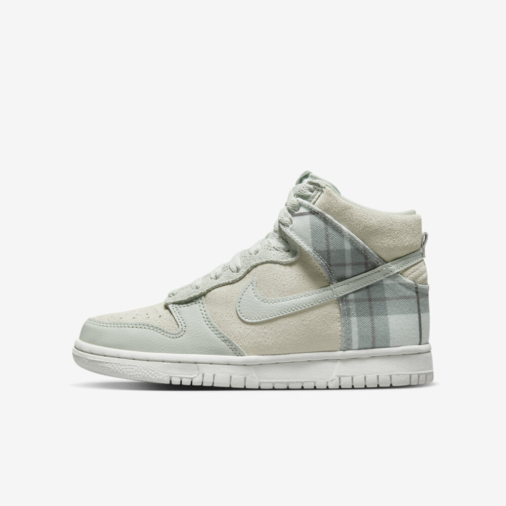 Nike Dunk High SE GS [DV1724-100] 大童 休閒鞋 經典 高筒 格紋 麂皮 米白 藍