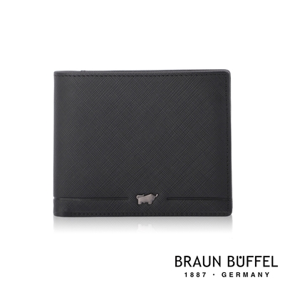 【BRAUN BUFFEL 德國小金牛】台灣總代理 格瑞克-II 12卡中間翻透明窗短夾-黑色/BF387-317-BK