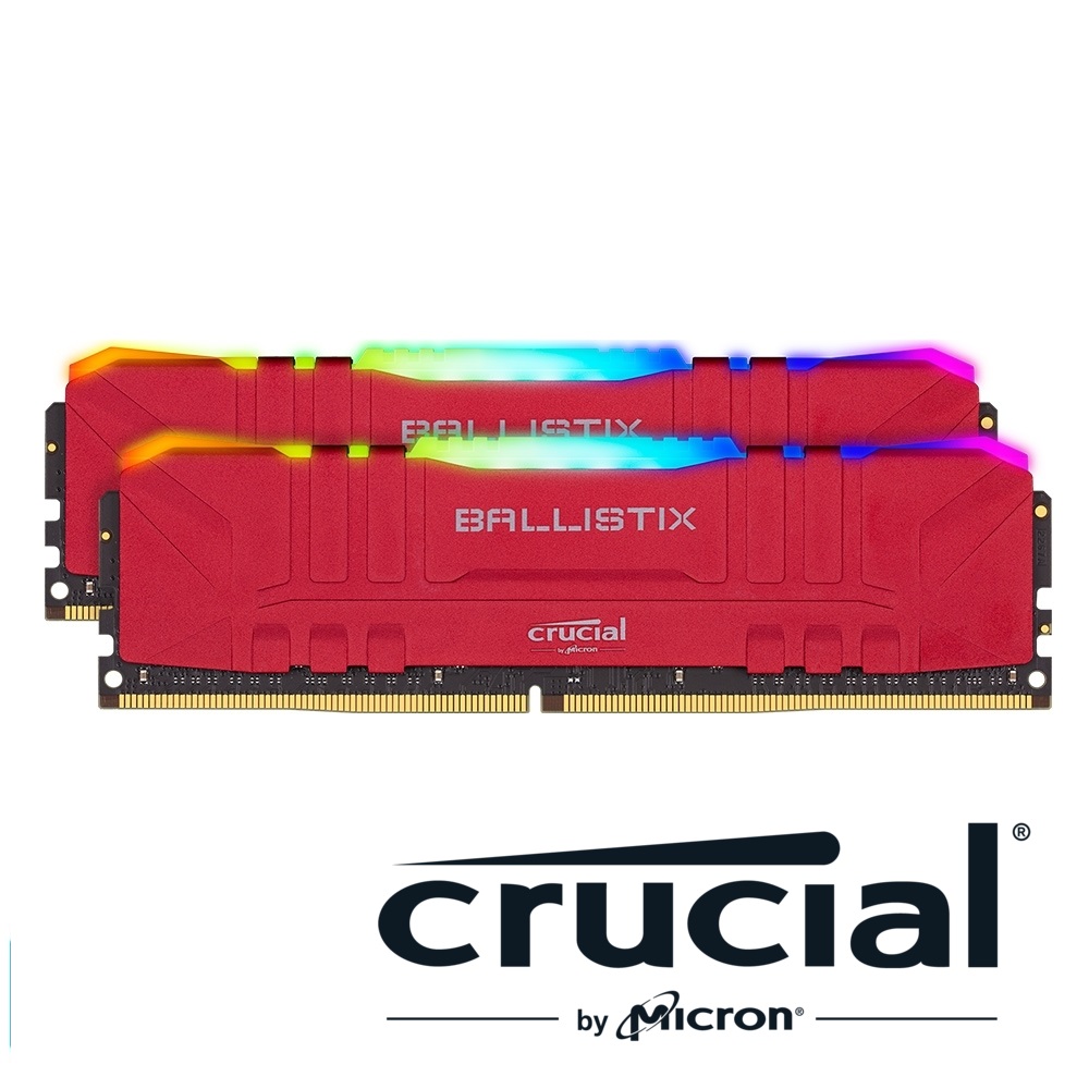 美光 Crucial Ballistix 炫光RGB D4 3200/16G(8G*2) 桌上型記憶體(紅/雙通道)