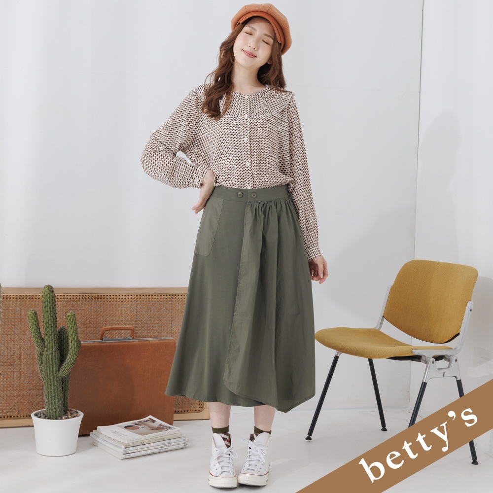 betty’s貝蒂思　鬆緊拼接素色九分裙(深綠色)