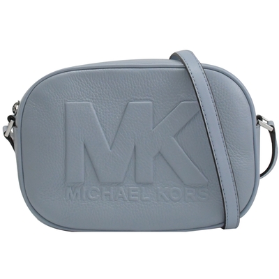 MICHAEL KORS Jet Set Travel 新版素色立體大LOGO皮革拉鍊斜背方包(淡藍)