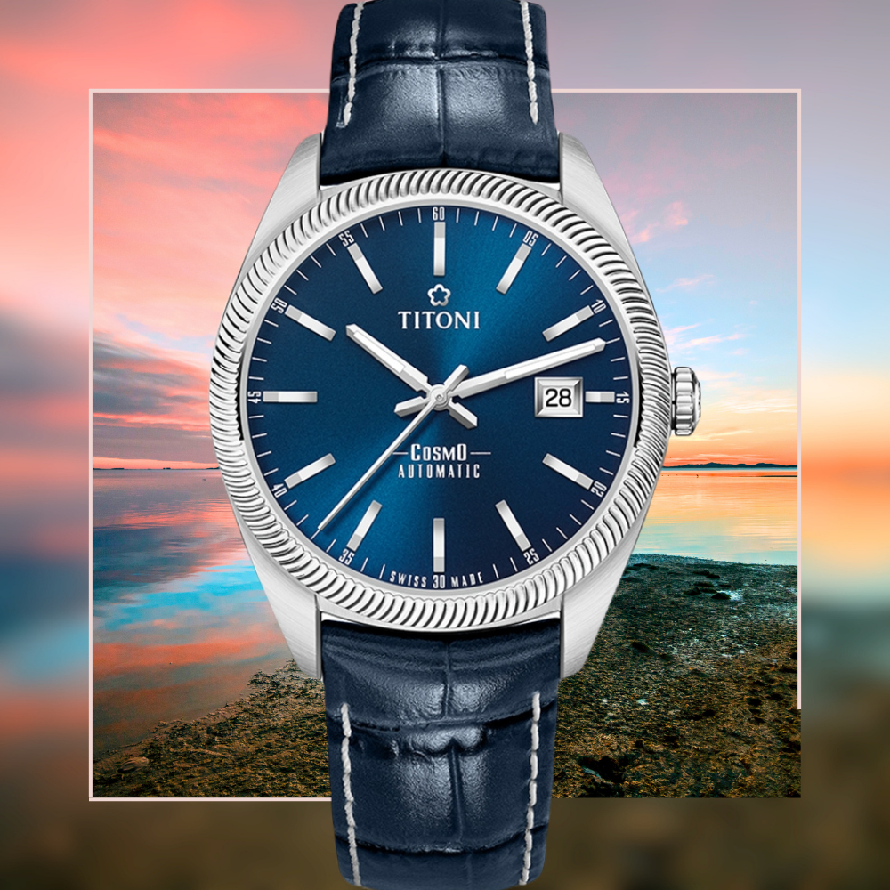 TITONI 梅花錶 宇宙系列 錢幣紋機械腕錶 878S-ST-612 藍 41mm