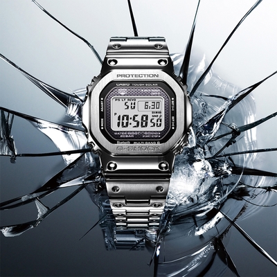 CASIO 卡西歐G-SHOCK 全金屬太陽能電波手錶-銀GMW-B5000D-1