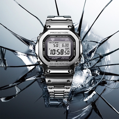 CASIO 卡西歐 G-SHOCK 全金屬太陽能電波手錶 送禮推薦-銀 GMW-B5000D-1