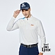 【Lynx Golf】男款吸濕排汗異材質剪接右肩Lynx字樣造型設計長袖立領POLO衫-白色 product thumbnail 2