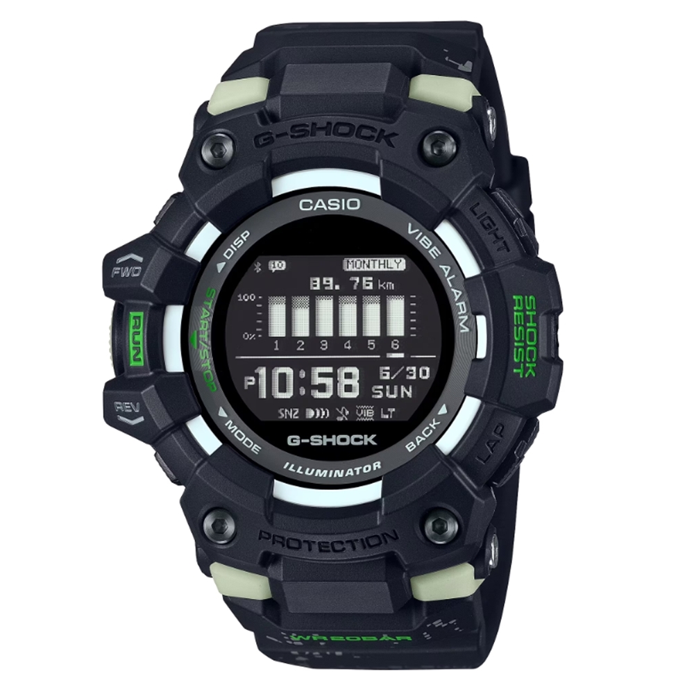 CASIO 卡西歐  G-SHOCK G-SQUAD系列 藍牙運動電子錶_迷彩X黑X綠_GBD-100LM-1_49.3mm
