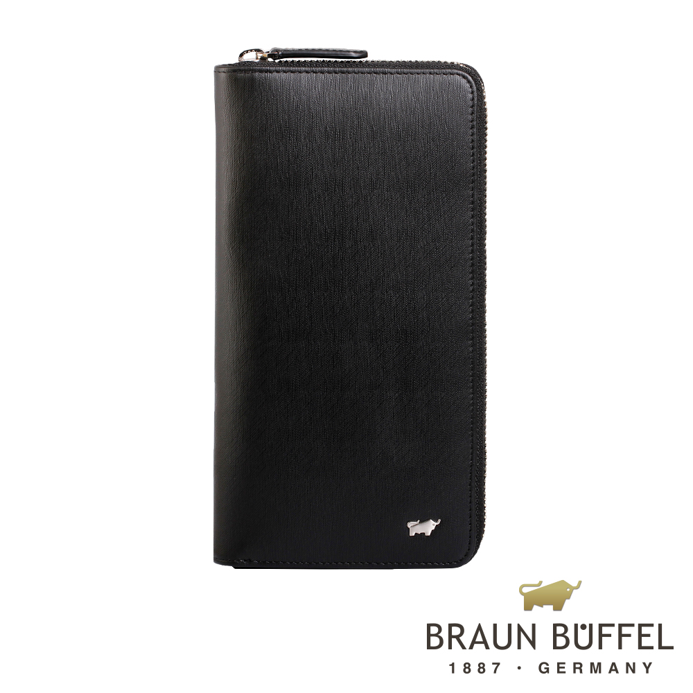 【BRAUN BUFFEL 德國小金牛】台灣總代理 HOMME-M 21卡拉鍊長夾-黑色/BF306-305-BK