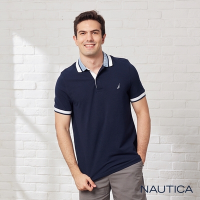 Nautica 男裝 品牌LOGO撞色領圍短袖POLO衫-海軍藍