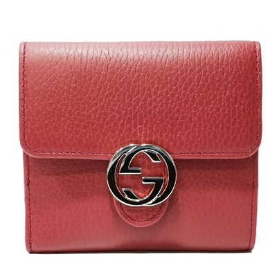 【GUCCI 古馳】615525金屬雙G LOGO牛皮扣式零錢中短夾(紅色)