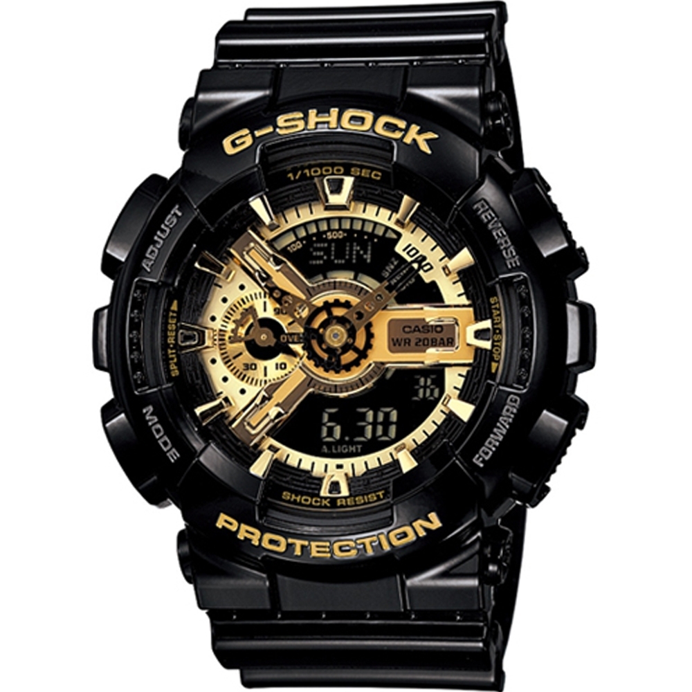 CASIO G-SHOCK 重機裝備 雙顯運動錶(GA-110GB-1A)黑x金/51mm