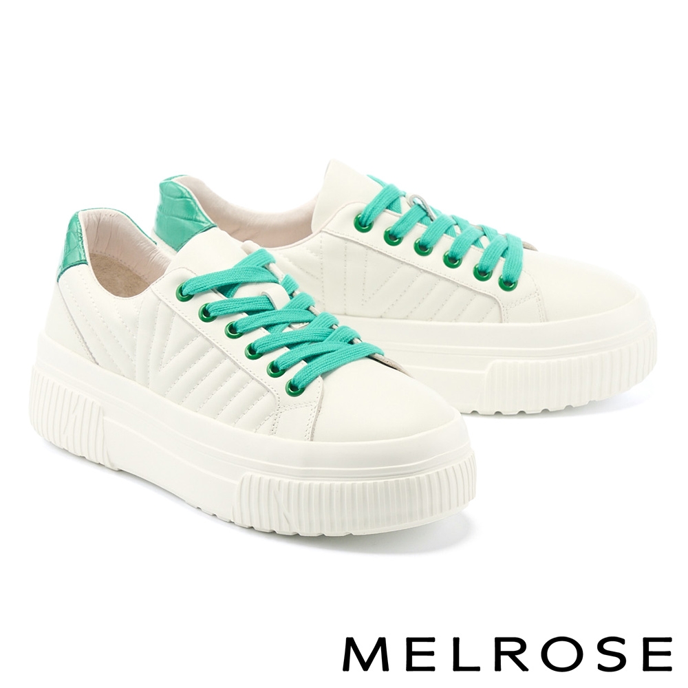 休閒鞋 MELROSE 簡約日常百搭撞色綁帶全真皮厚底休閒鞋－白 product image 1