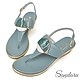 山打努SANDARU-真皮貝殼圓飾夾腳楔型涼鞋-淺藍 product thumbnail 1