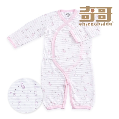 奇哥 比得兔 粉色愛心兔肚衣式妙妙裝/連身衣-天絲棉橫紋單面布 (0-6個月)