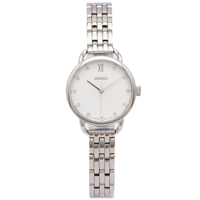 SEIKO 雅緻佳人水鑽款式手錶(SUR697P1)-白面x銀色/26mm