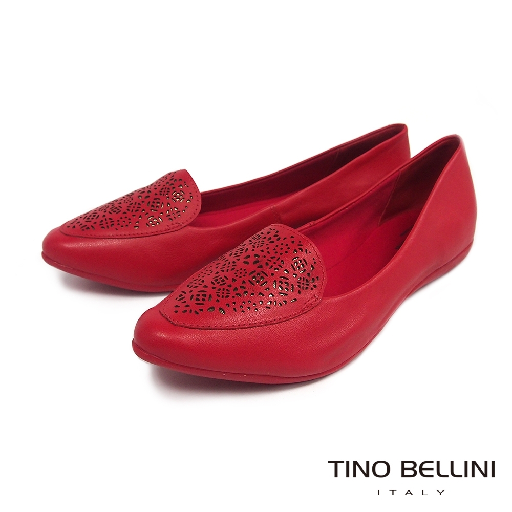 Tino Bellini巴西進口高雅鏤空點金平底鞋_紅