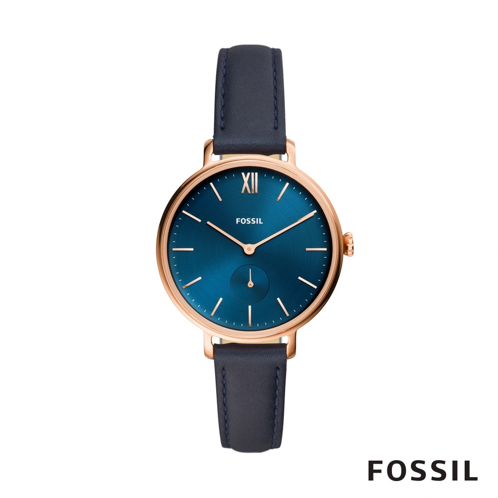 FOSSIL KAYLA 靛藍色皮革女錶 36mm ES4663