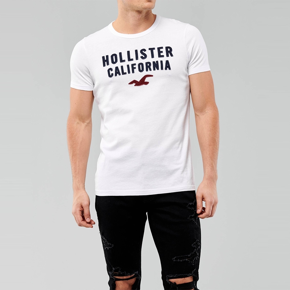 海鷗 Hollister HCO 經典刺繡大海鷗文字短袖T恤-白色